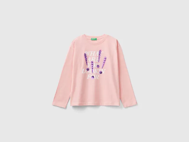 United Colors of Benetton T-shirt Stampa Paillettes Cotone Taglia M