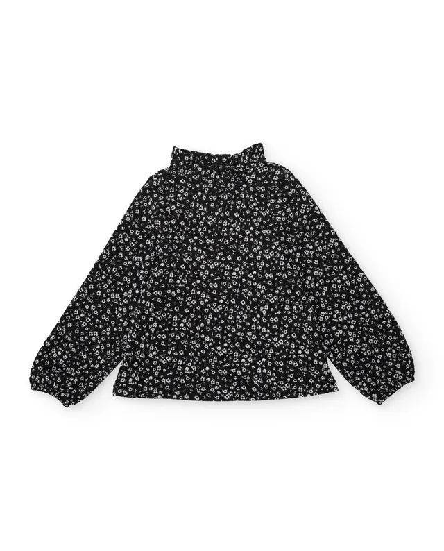 TucTuc Camicette blusa bambina nero floreale collo alto