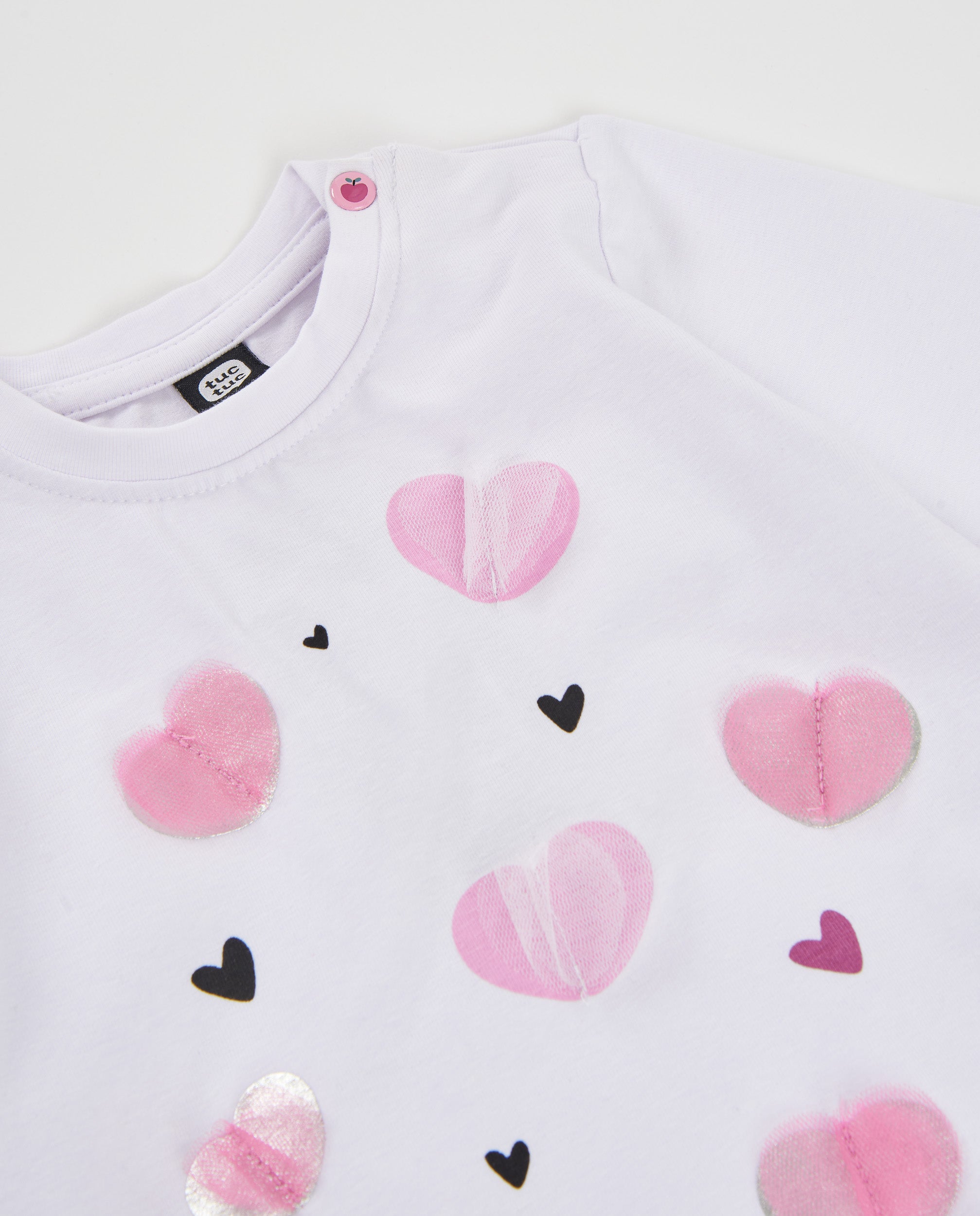 TucTuc Magliette Maglia Bimba Bianca Cuori Cotone