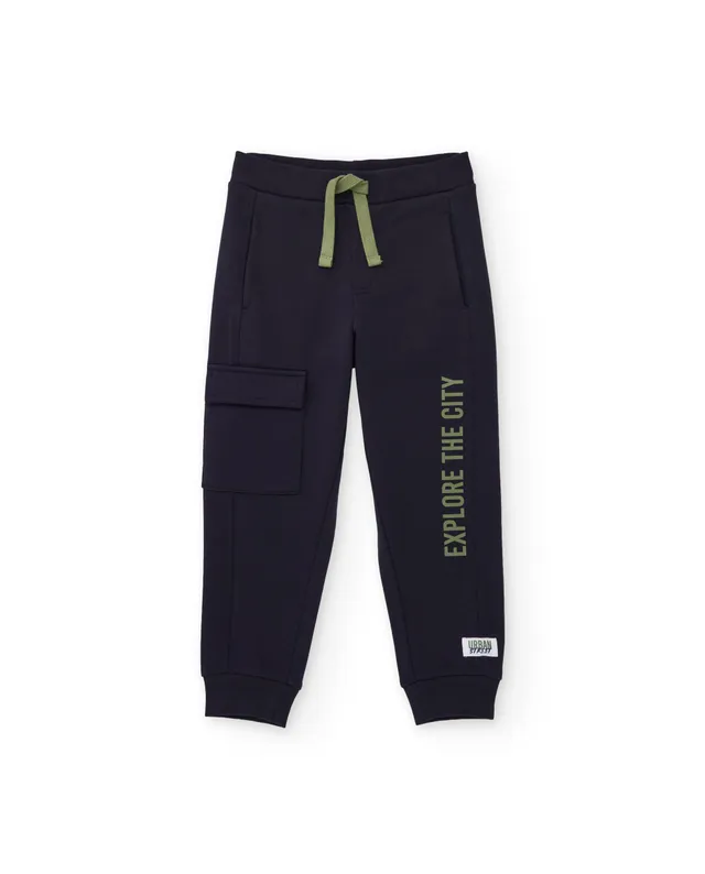 TucTuc Pantaloni bambino blu felpa cargo elasticizzati