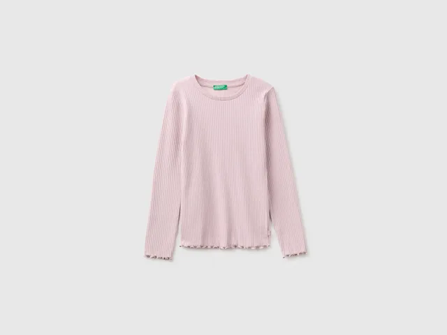 United Colors of Benetton T-Shirts Maglietta Cotone Costine M. Lunghe