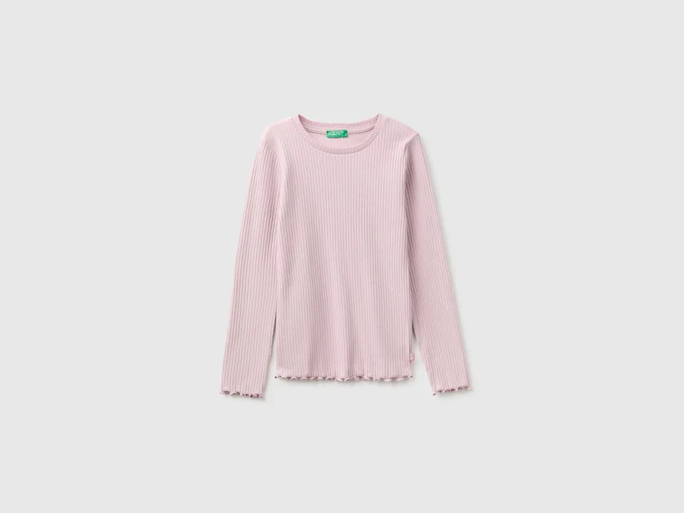 United Colors of Benetton T-Shirts Maglietta Cotone Costine M. Lunghe