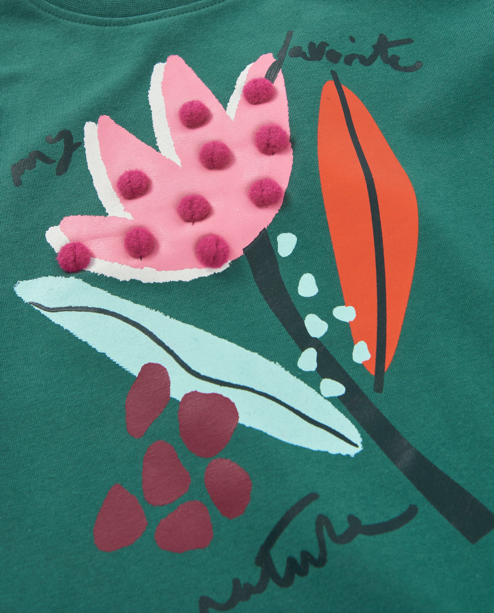 TucTuc Magliette Maglietta bambina verde fiori pon pon
