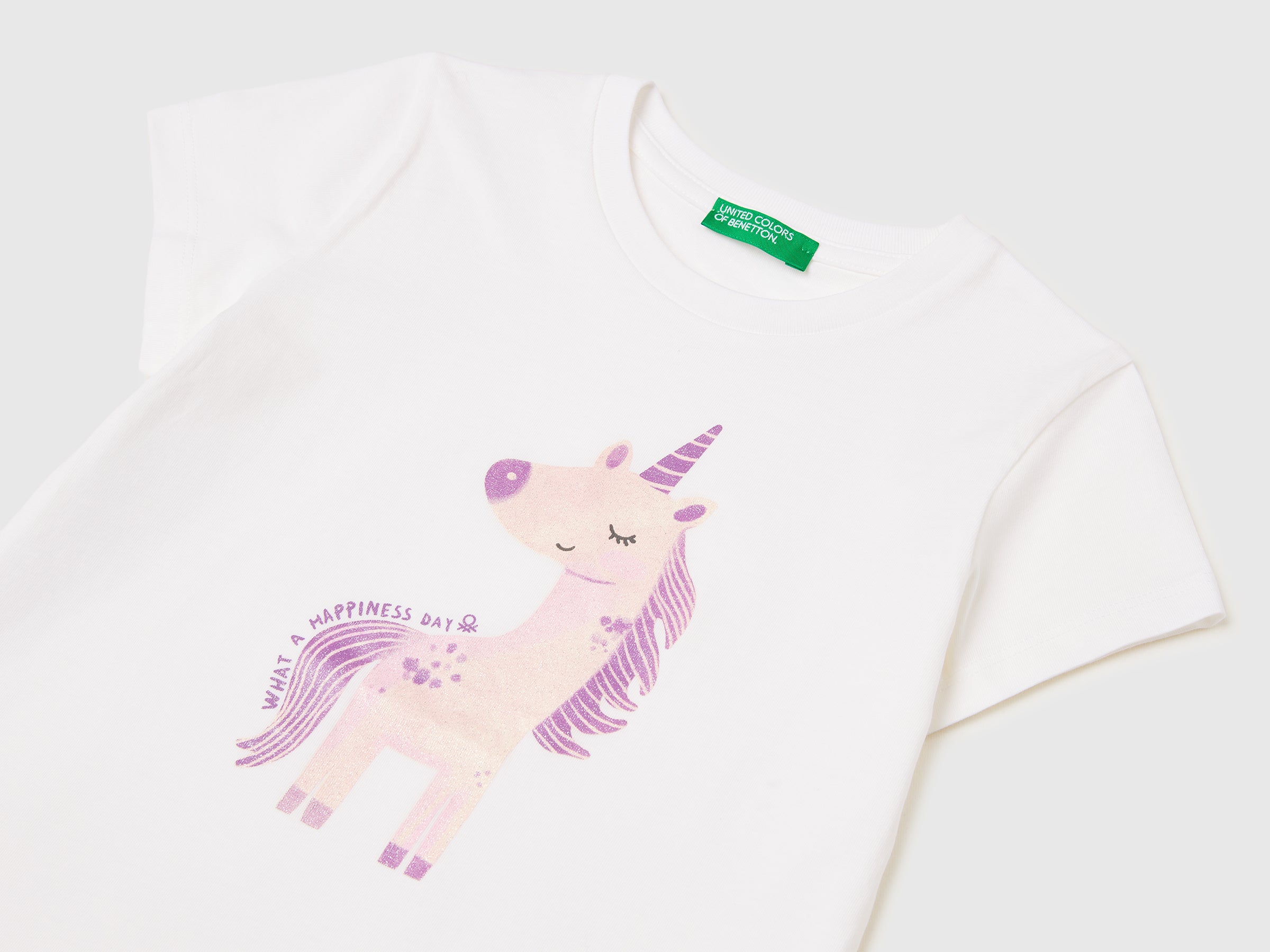 Benetton T-shirt Stampa Glitter Maglietta 82 Cotone Biologico