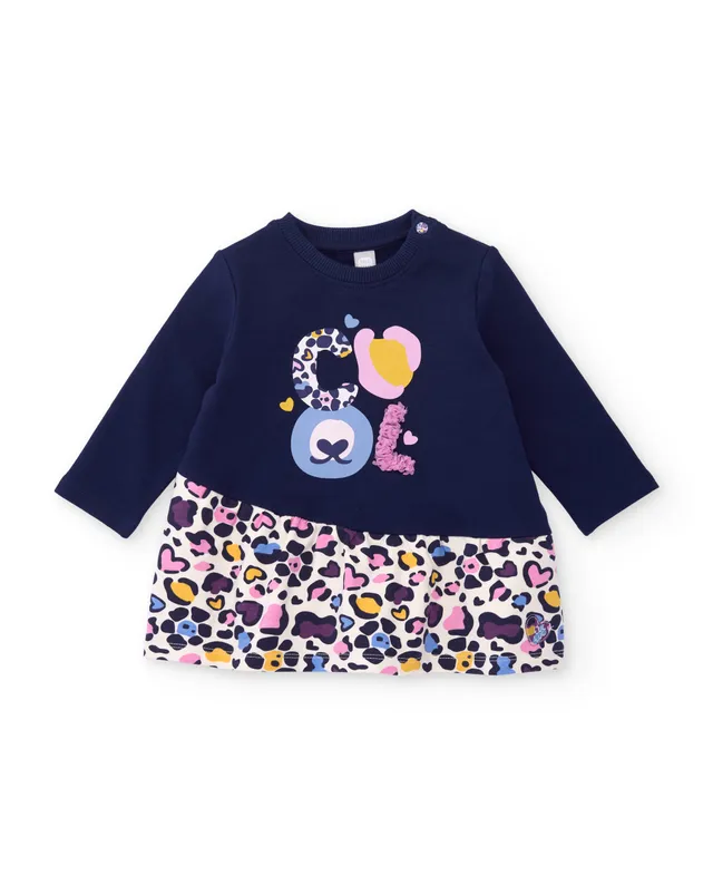 TucTuc Vestiti vestito felpa bambina blu navy lettere tigre