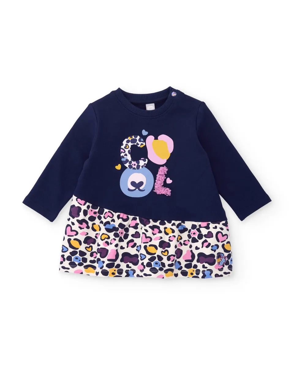TucTuc Vestiti vestito felpa bambina blu navy lettere tigre