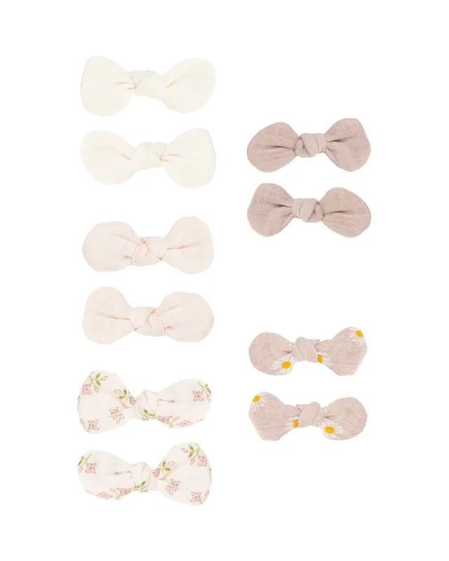 Woolly Organic Hair Bow Clips mollette fiocco Rose Clay mussola 6 cm