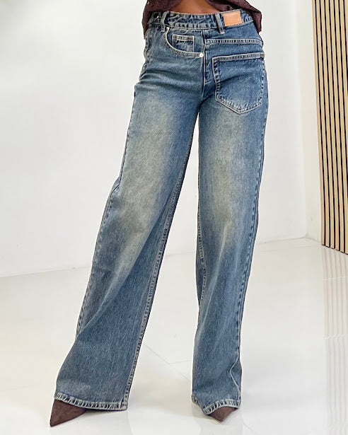 Sottosopra JEF163 jeans donna dettagli invertiti taglia L