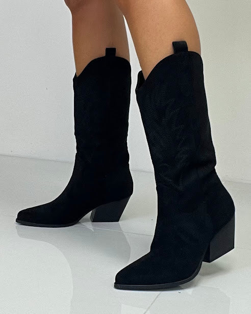 Sottosopra BMHJ0753 stivaletti donna texani scamosciati neri