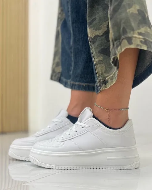 Sottosopra Sneakers Platform Lacci Punta Arrotondata Bianco 38