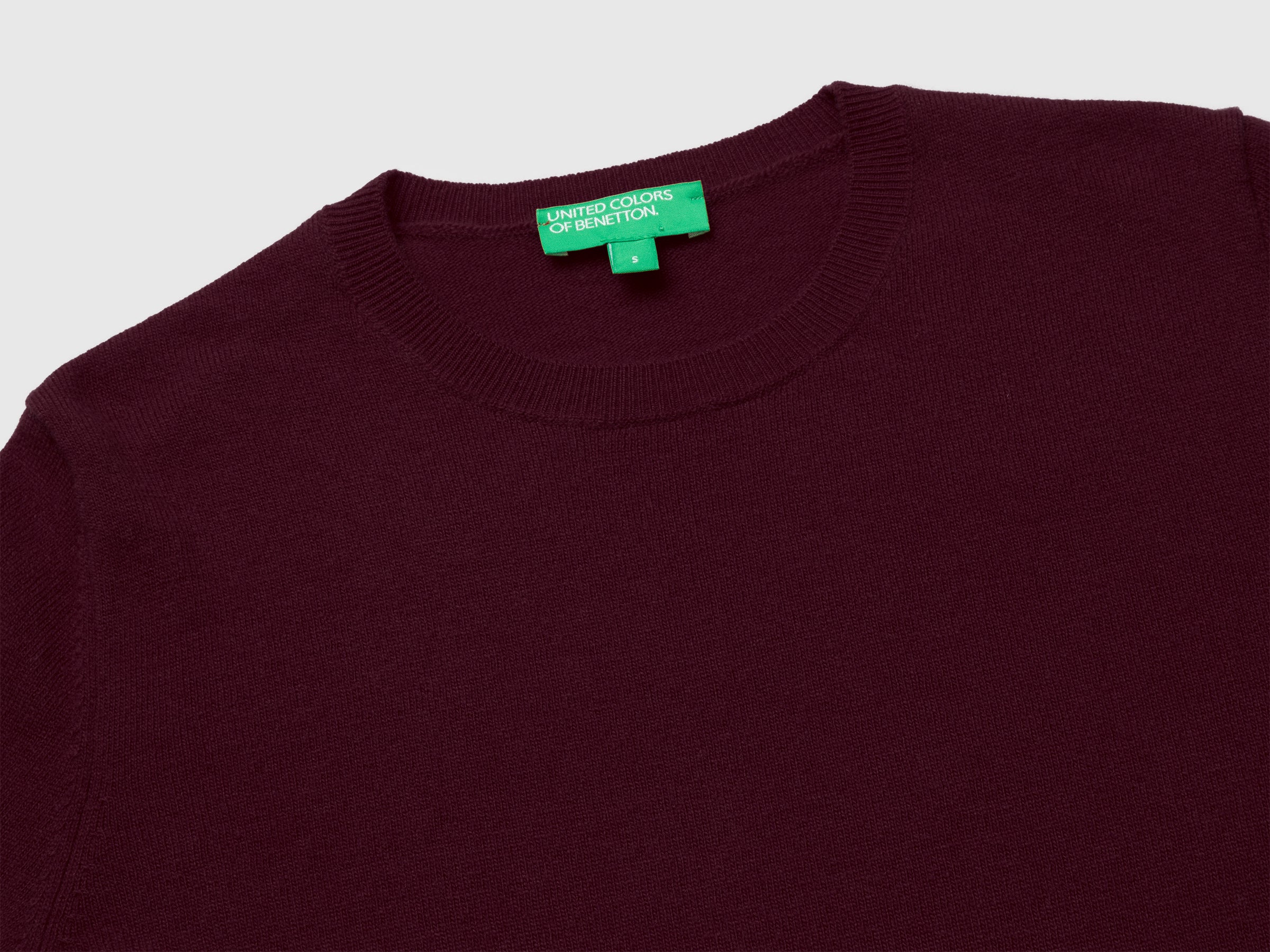 Benetton Maglione Girocollo Lana Merino Prugna