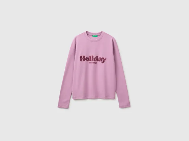 United Colors of Benetton maglietta cotone caldo manica lunga taglia M ricamo