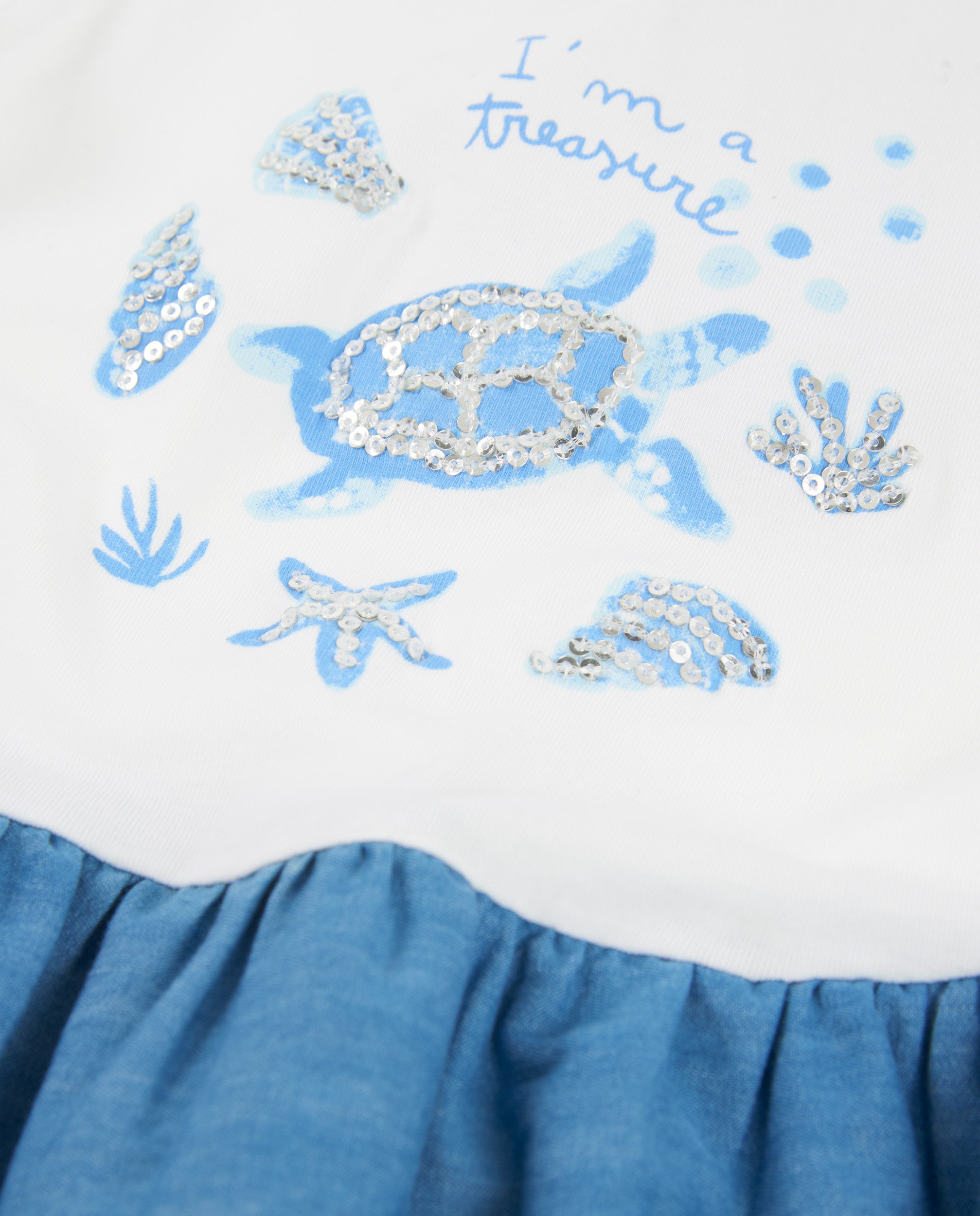 TucTuc Vestiti Vestito Marino Paillettes Bianco Neonata Denim