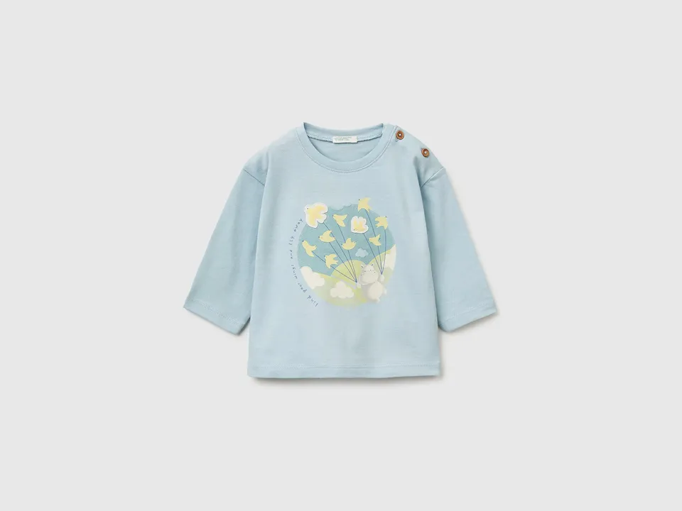 United Colors of Benetton Maglietta Neonato Cotone Bio con Patch