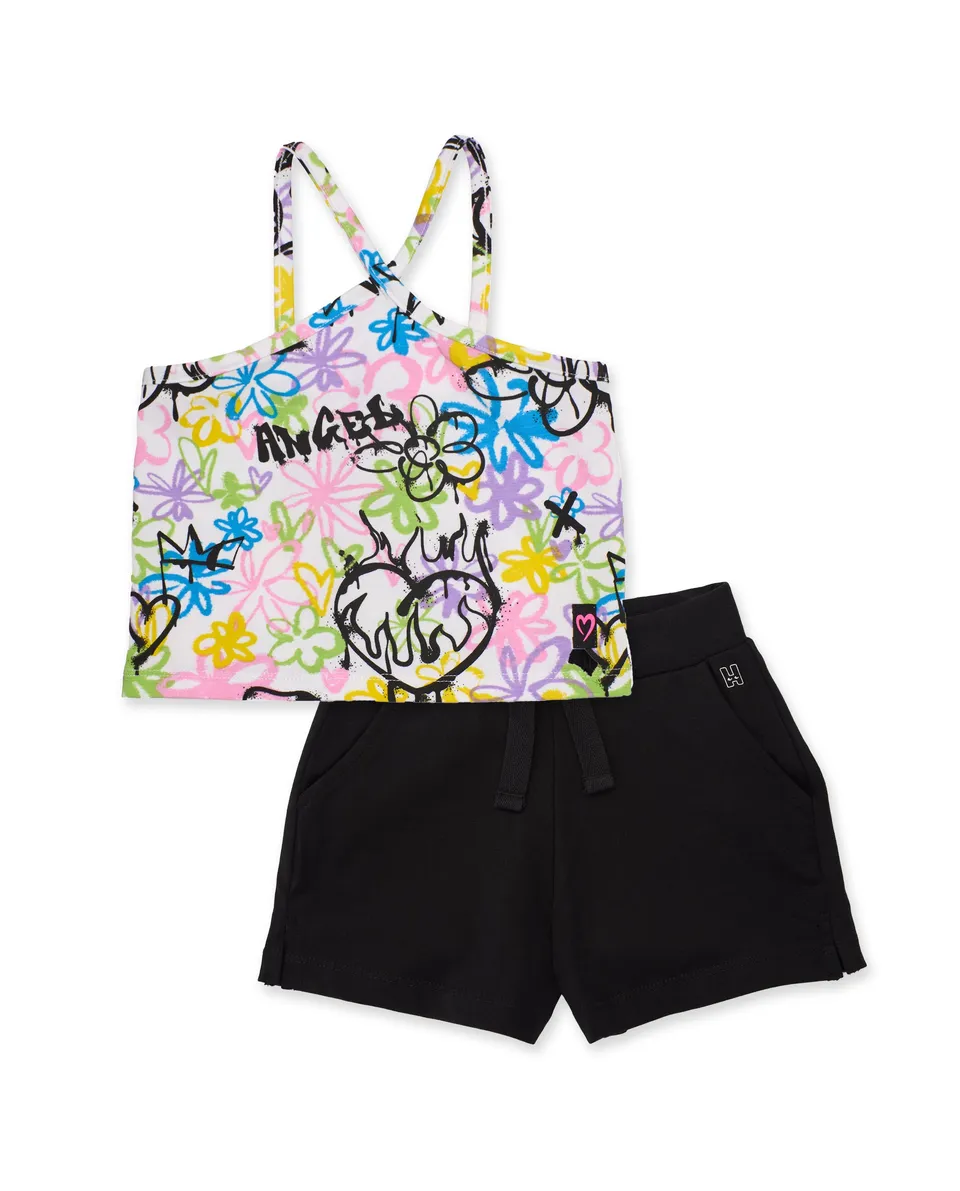 TucTuc Completi completo bambina bianco top+short graffiti