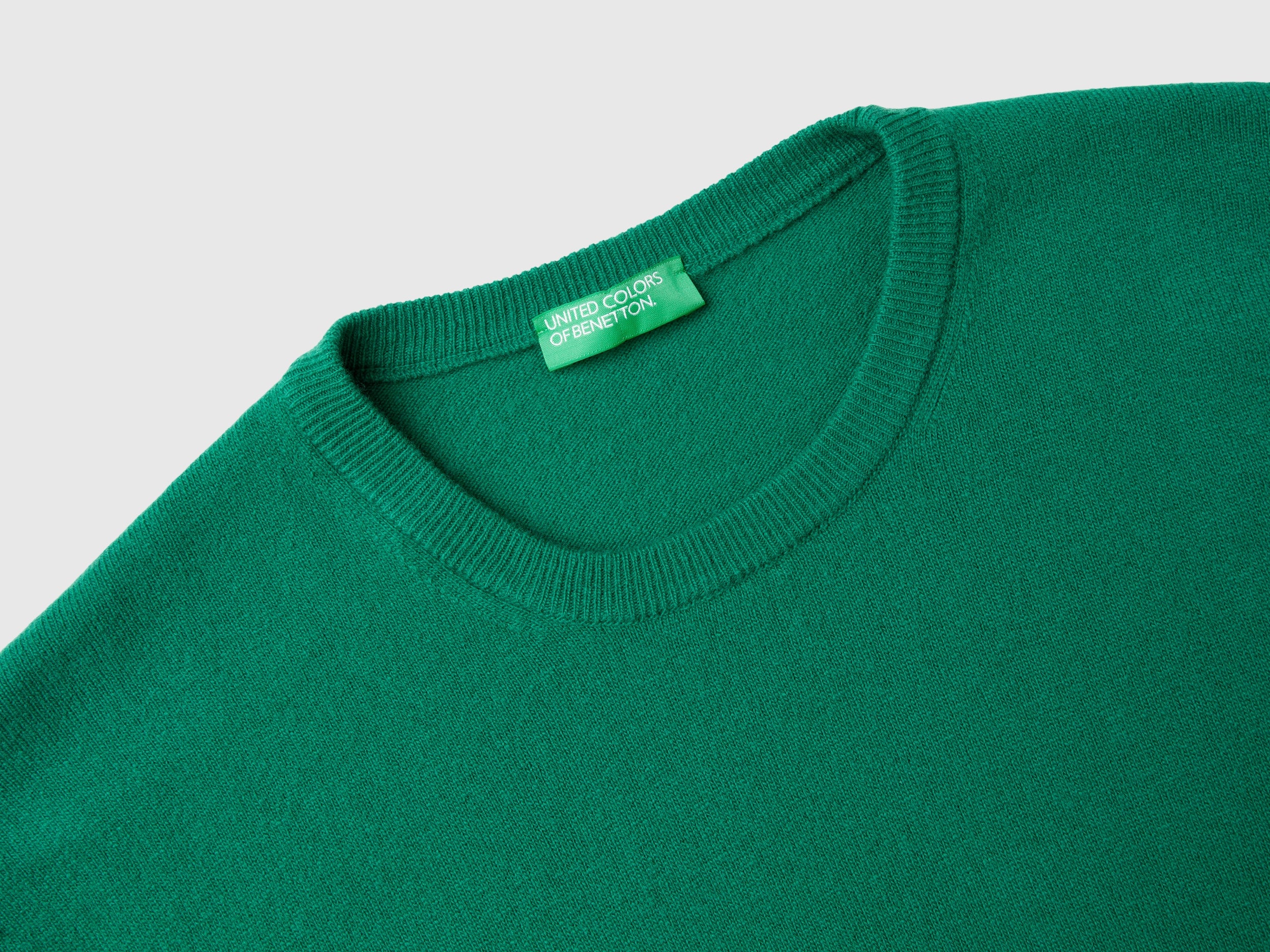 United Colors of Benetton Maglione Girocollo Verde Bosco Lana Merino