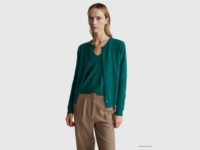 United Colors of Benetton Cardigan Verde Lana Merino Donna M
