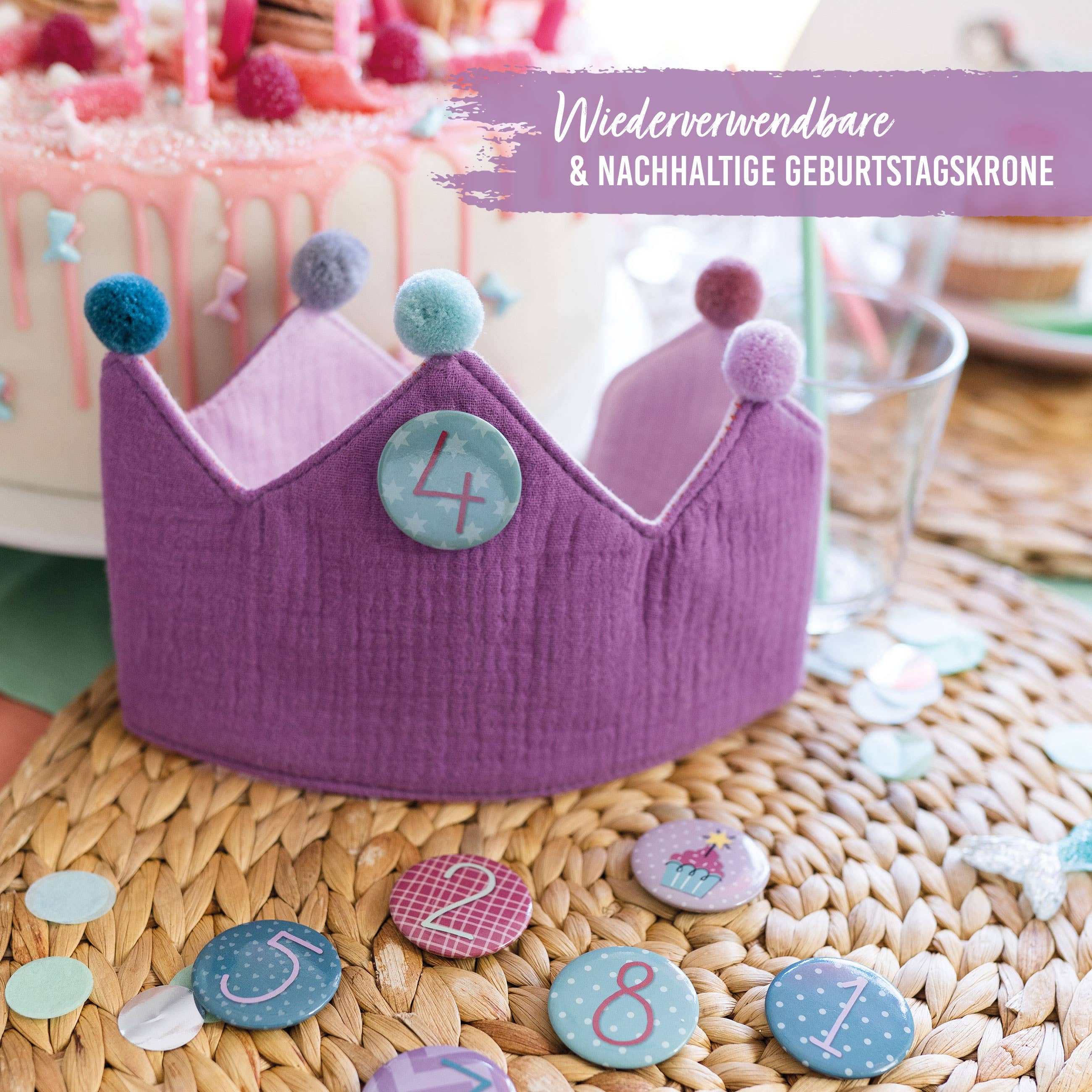 Papierdrachen Corona Compleanno Mussola Viola Numeri