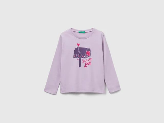 United Colors of Benetton T-Shirt Stampa cotone bimbo maniche lunghe