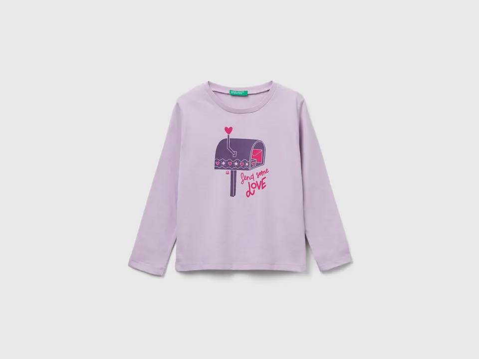 United Colors of Benetton T-Shirt Stampa cotone bimbo maniche lunghe