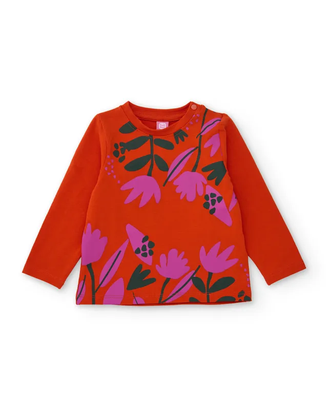 TucTuc Magliette maglia bambina cotone arancione fiori