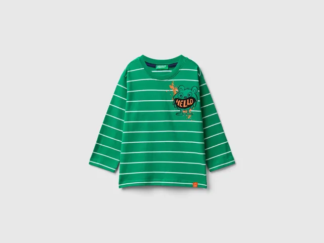 Benetton T-Shirts maglietta cotone righe applique 82