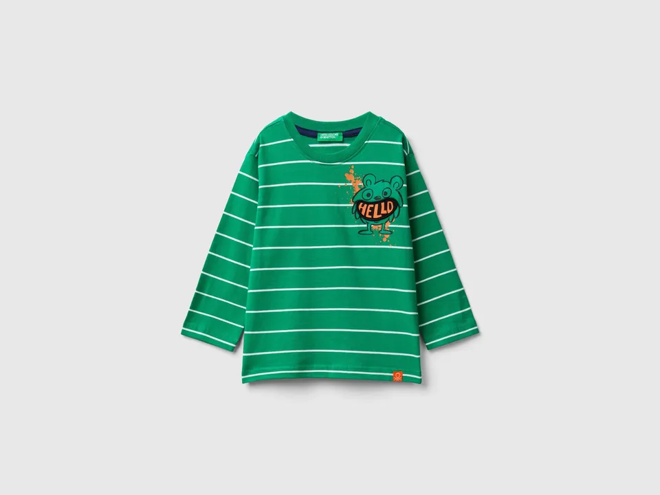 Benetton T-Shirts maglietta cotone righe applique 82