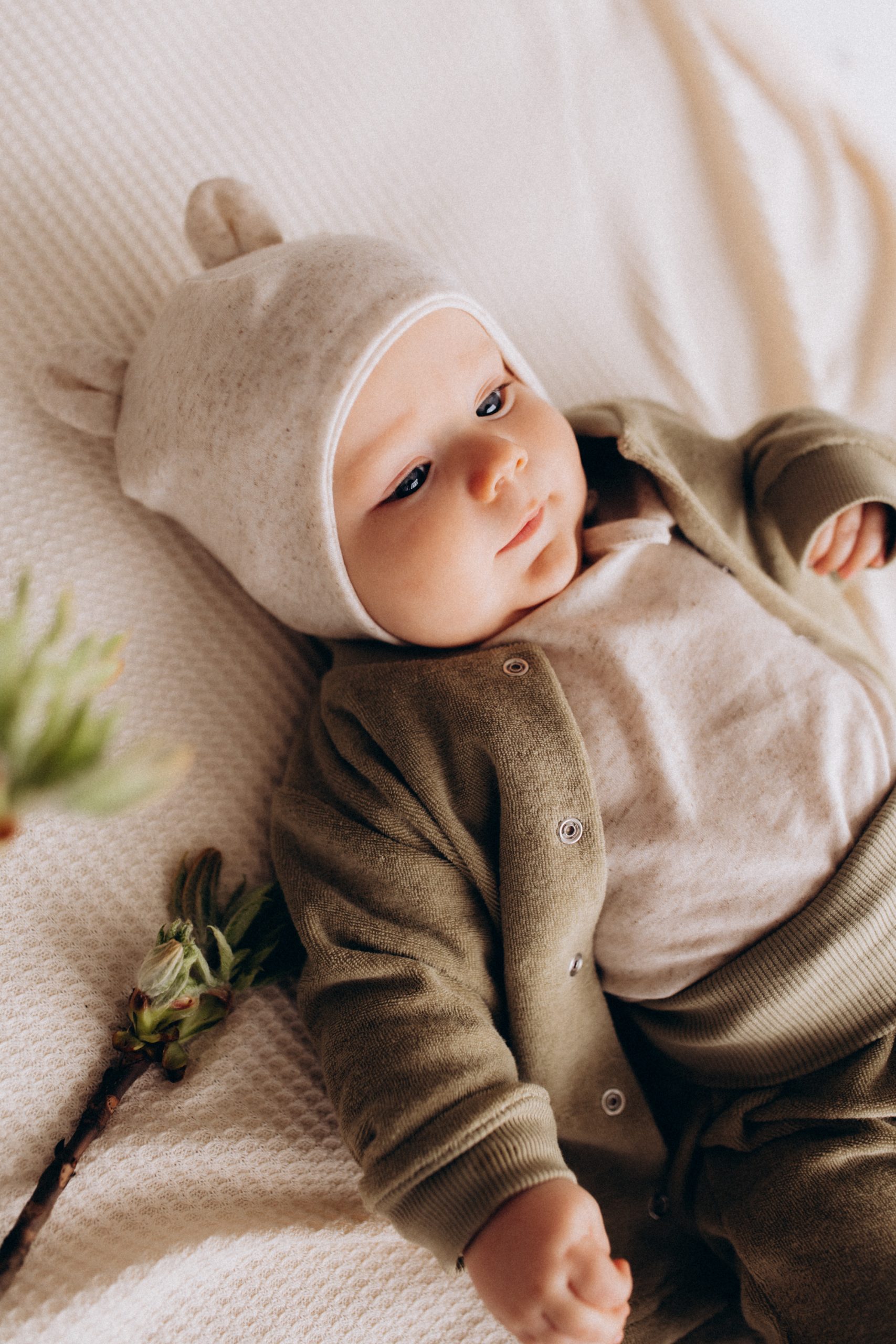 Woolly Organic Hat Cappello Neonato Orecchie Orsetto Lino