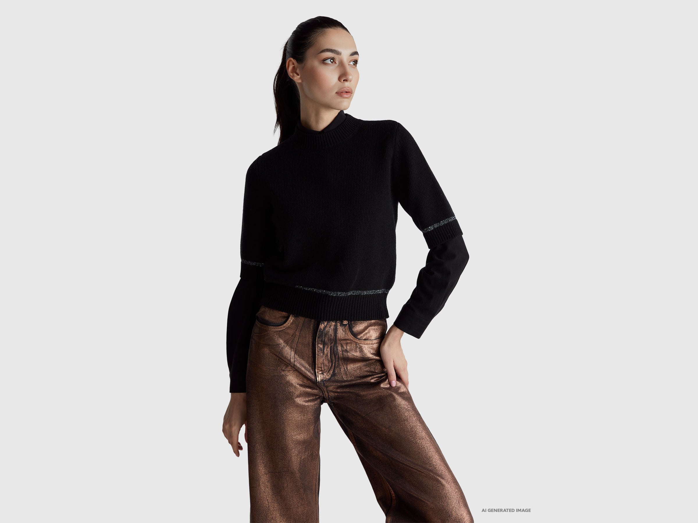 United Colors of Benetton Maglione collo manica corta paillettes M