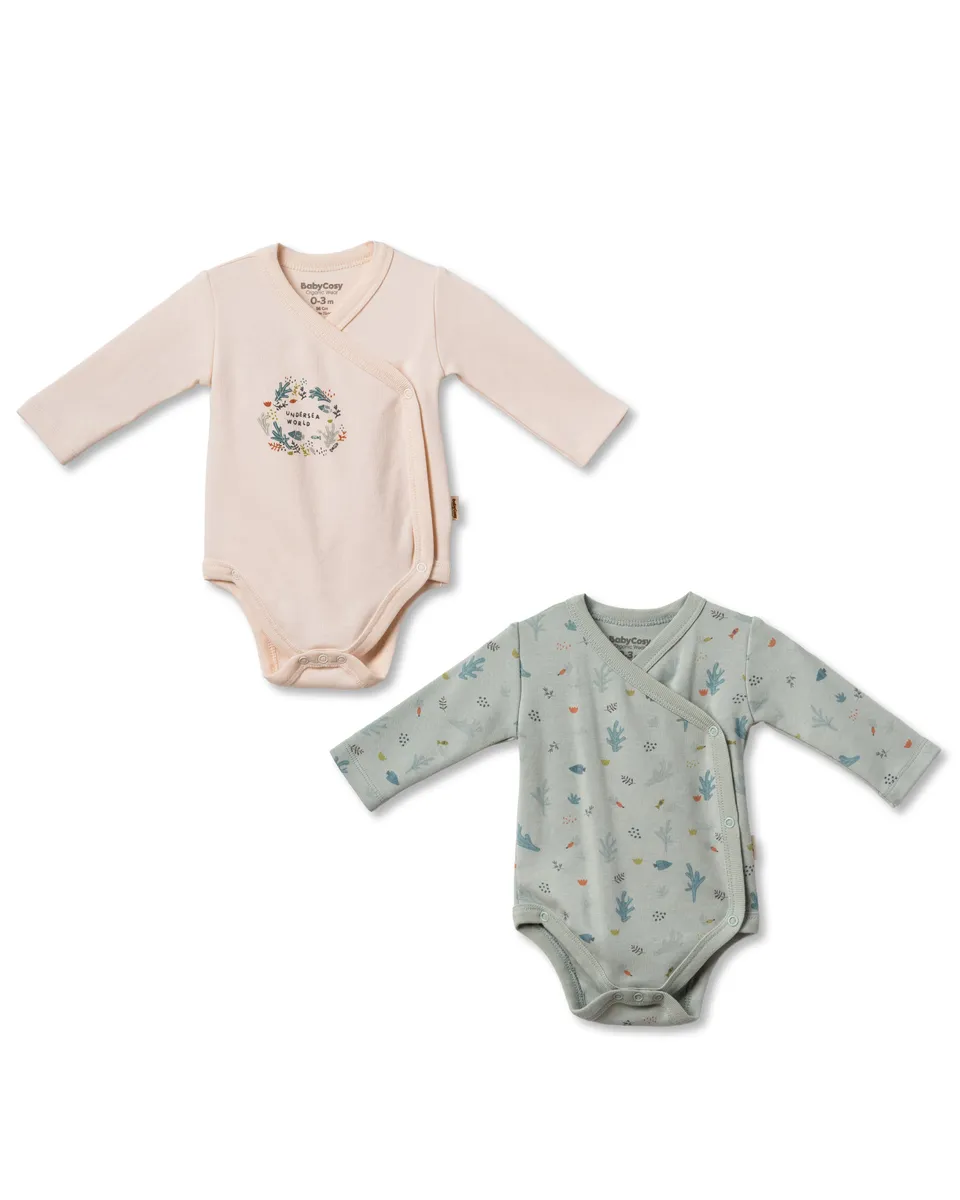 BabyCosy Set 2 Body Kimono Cotone Neonato Mare 0-3 Mesi