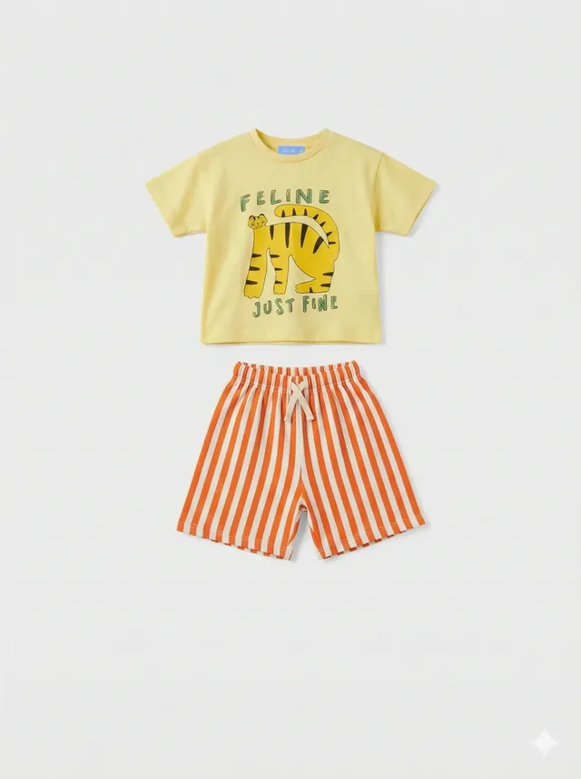 Kocarcia Kokarcia Completo Tigre Gialla Shorts Cotone 4-5 Anni