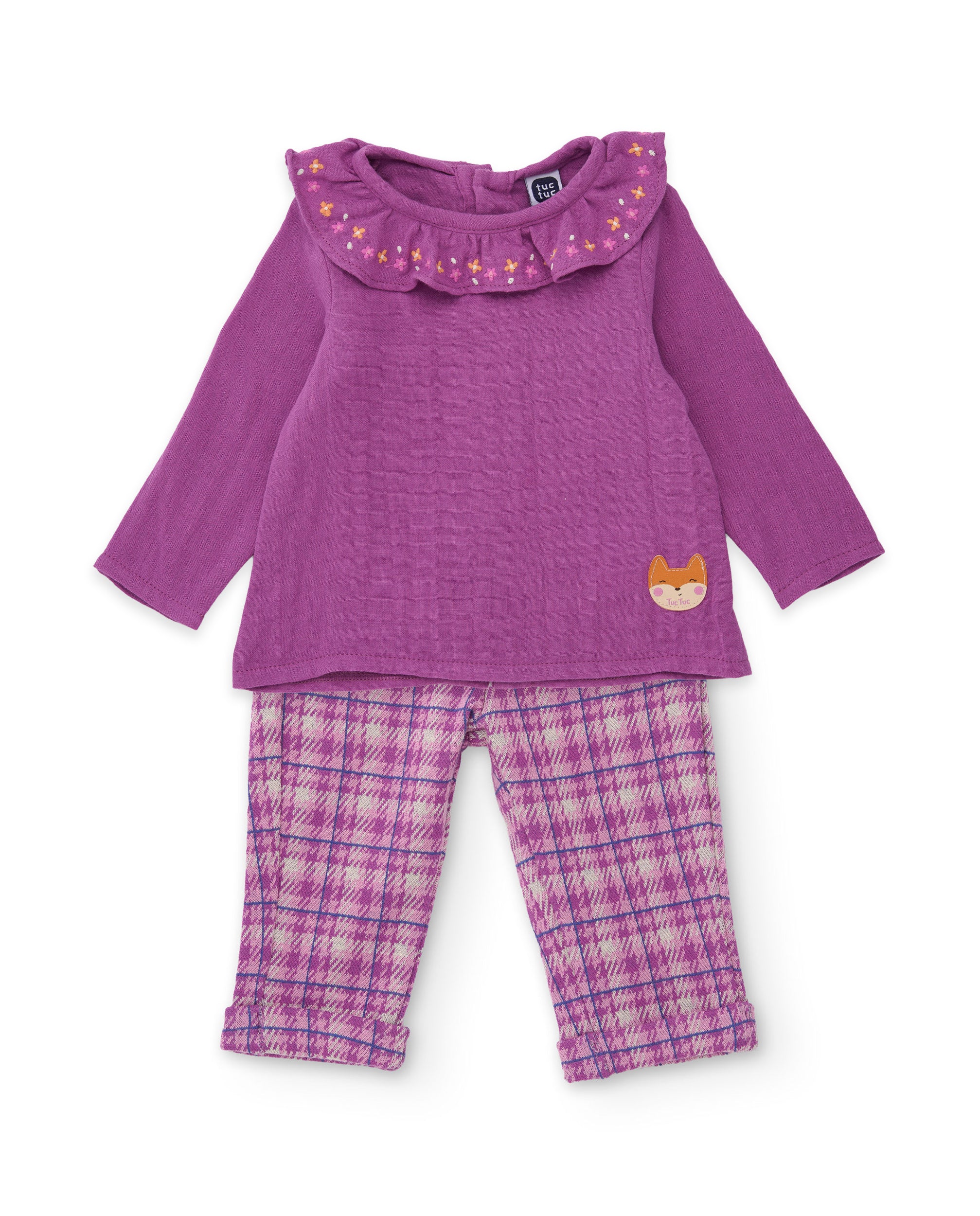 TucTuc Completi Neonata Viola 0-24M Blusa Volant+Quadri