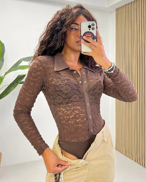 Sottosopra JENG3961 body pizzo bottoncini nero taglia unica