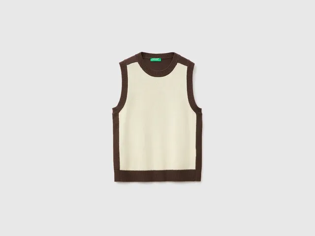 United Colors of Benetton Gilet lana color block girocollo bicolore