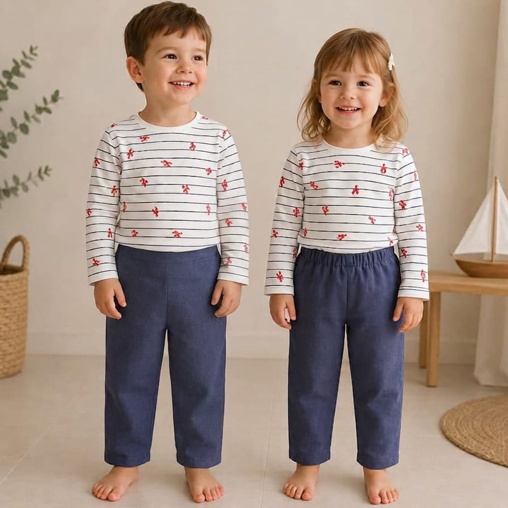 Petite Citrouille Mode Garçon Charlie pantaloni lino blu 3m-4a