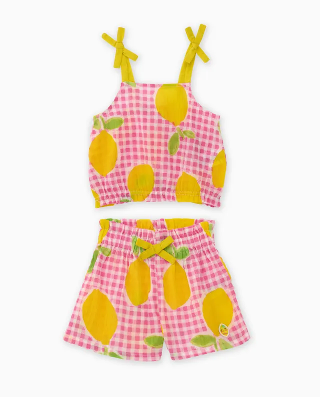 TucTuc Completi bambina rosa limoni top shorts