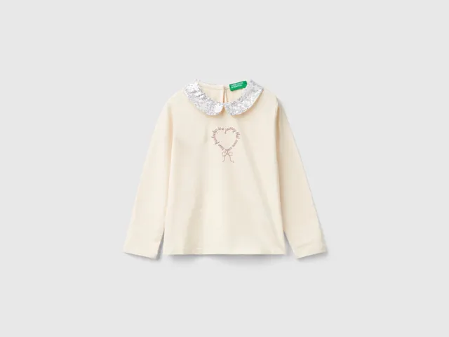 United Colors of Benetton T-shirt collo paillettes maglietta bambina cotone