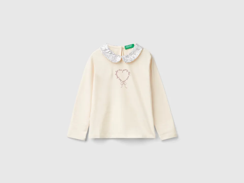 United Colors of Benetton T-shirt collo paillettes maglietta bambina cotone