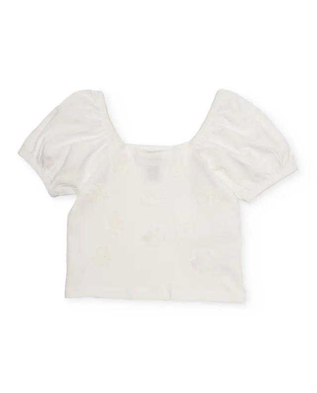 TucTuc Magliette t-shirt bambina bianca fiori rilievo