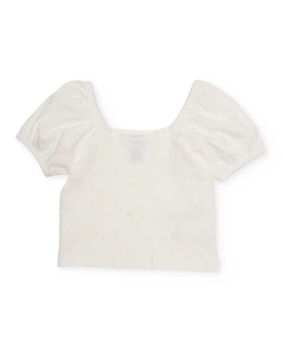 TucTuc Magliette t-shirt bambina bianca fiori rilievo