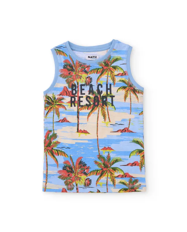 TucTuc Magliette canottiera bambino cotone blu stampa tropicale