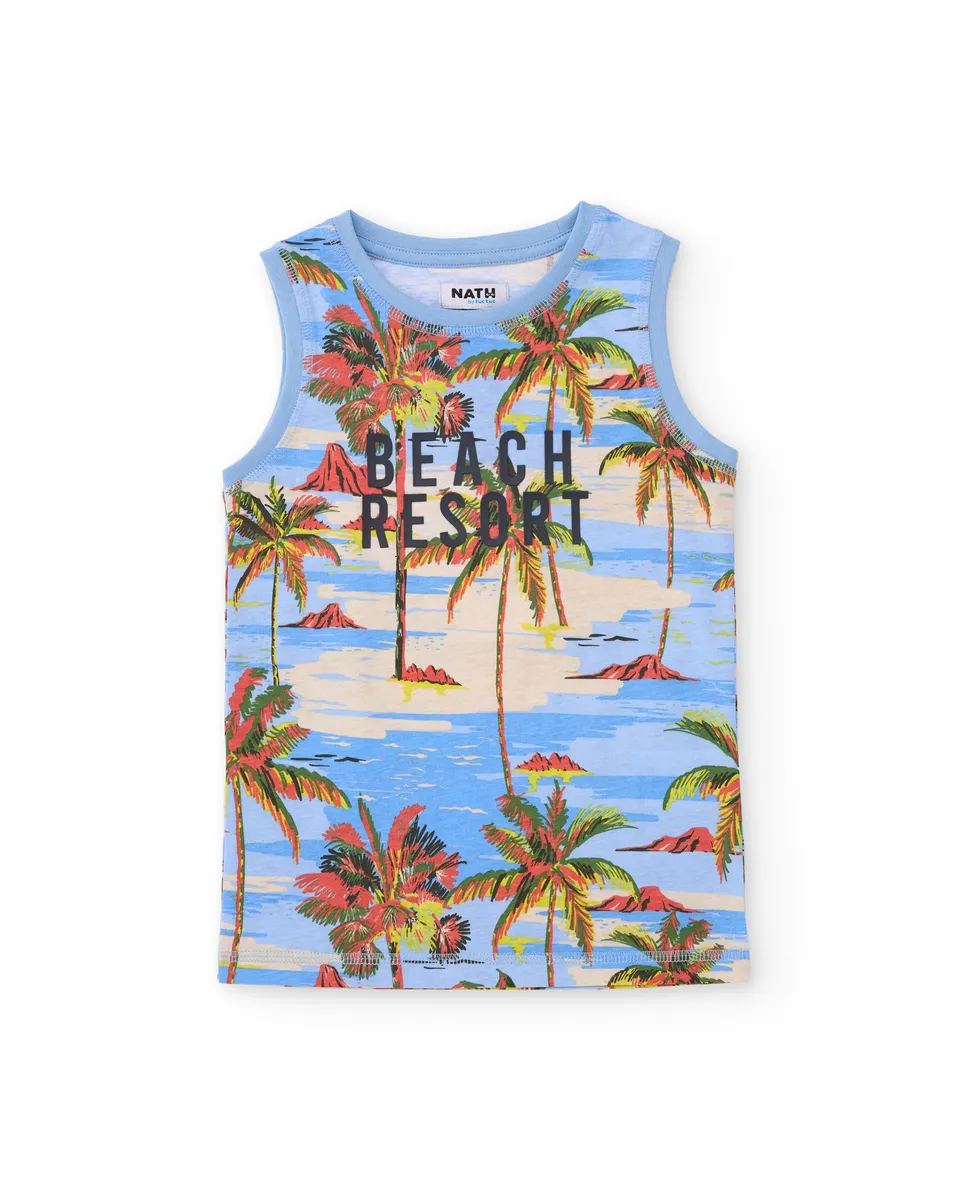 TucTuc Magliette canottiera bambino cotone blu stampa tropicale