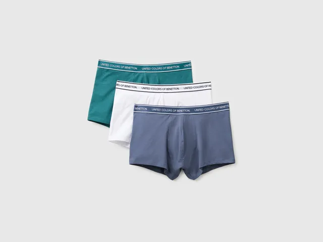 United Colors of Benetton Underwear Set 3 Boxer Cotone Verde Blu Bianco