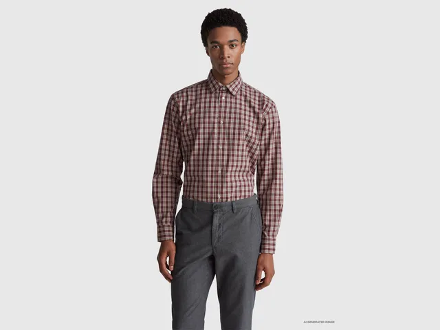 United Colors of Benetton Camicia quadri cotone manica lunga