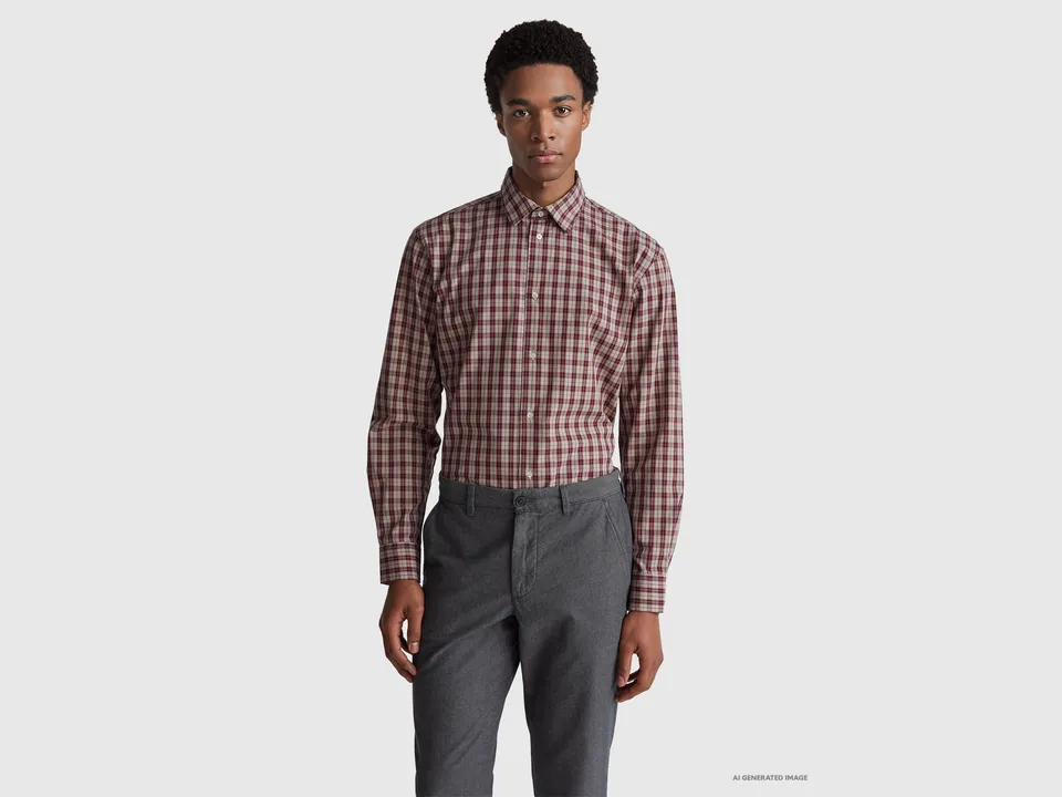 United Colors of Benetton Camicia quadri cotone manica lunga