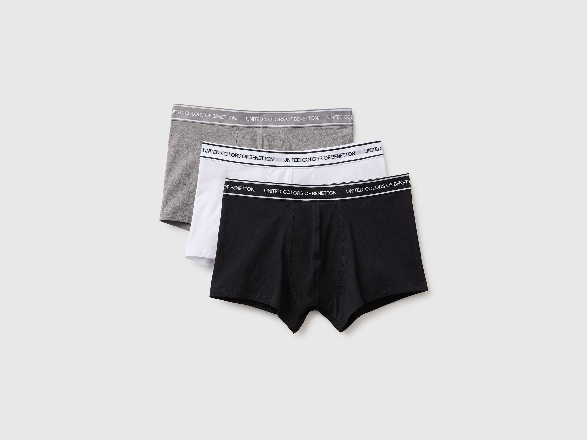 United Colors of Benetton Set 3 Boxer Cotone Nero Grigio Bianco