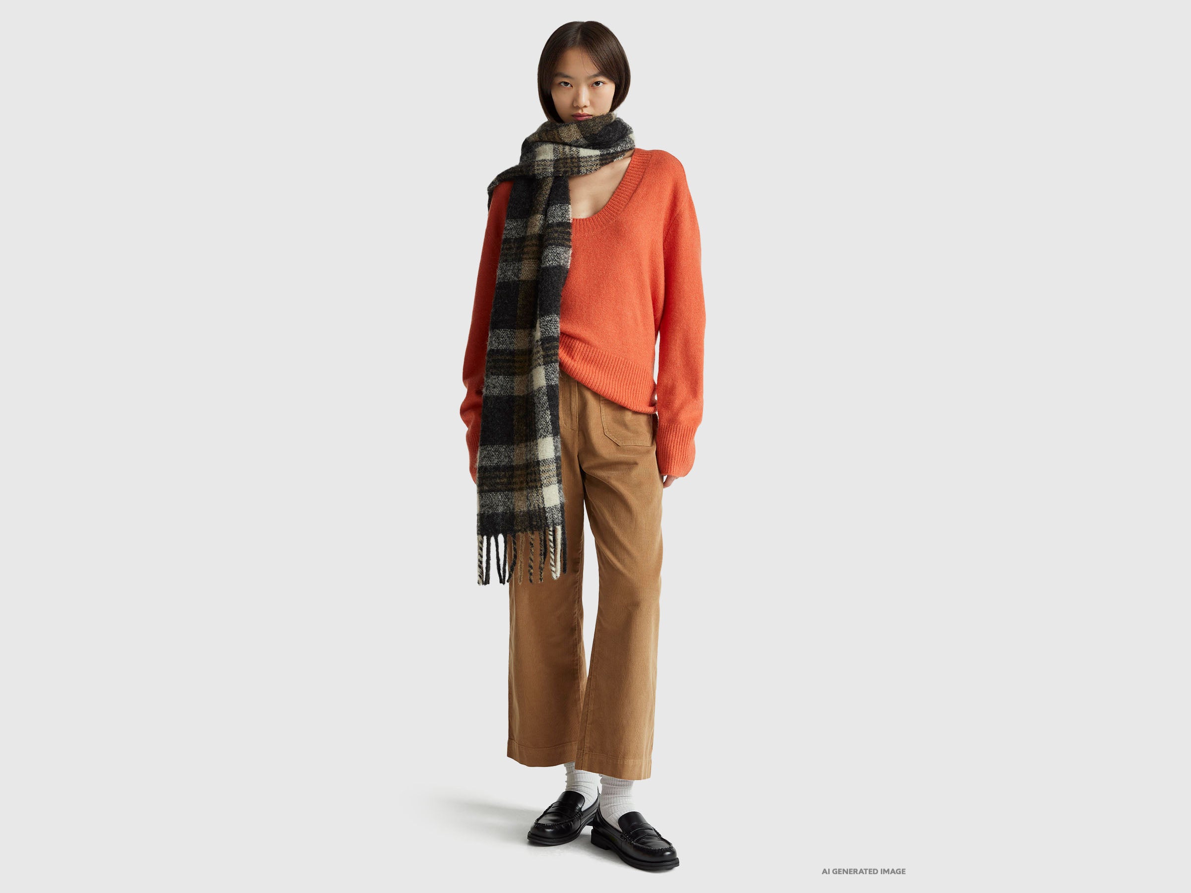 Benetton Oversize maglione caldo lana scollo V S