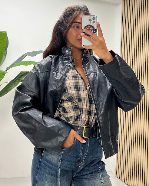 Sottosopra JE711 giubbino bomber ecopelle nero SM