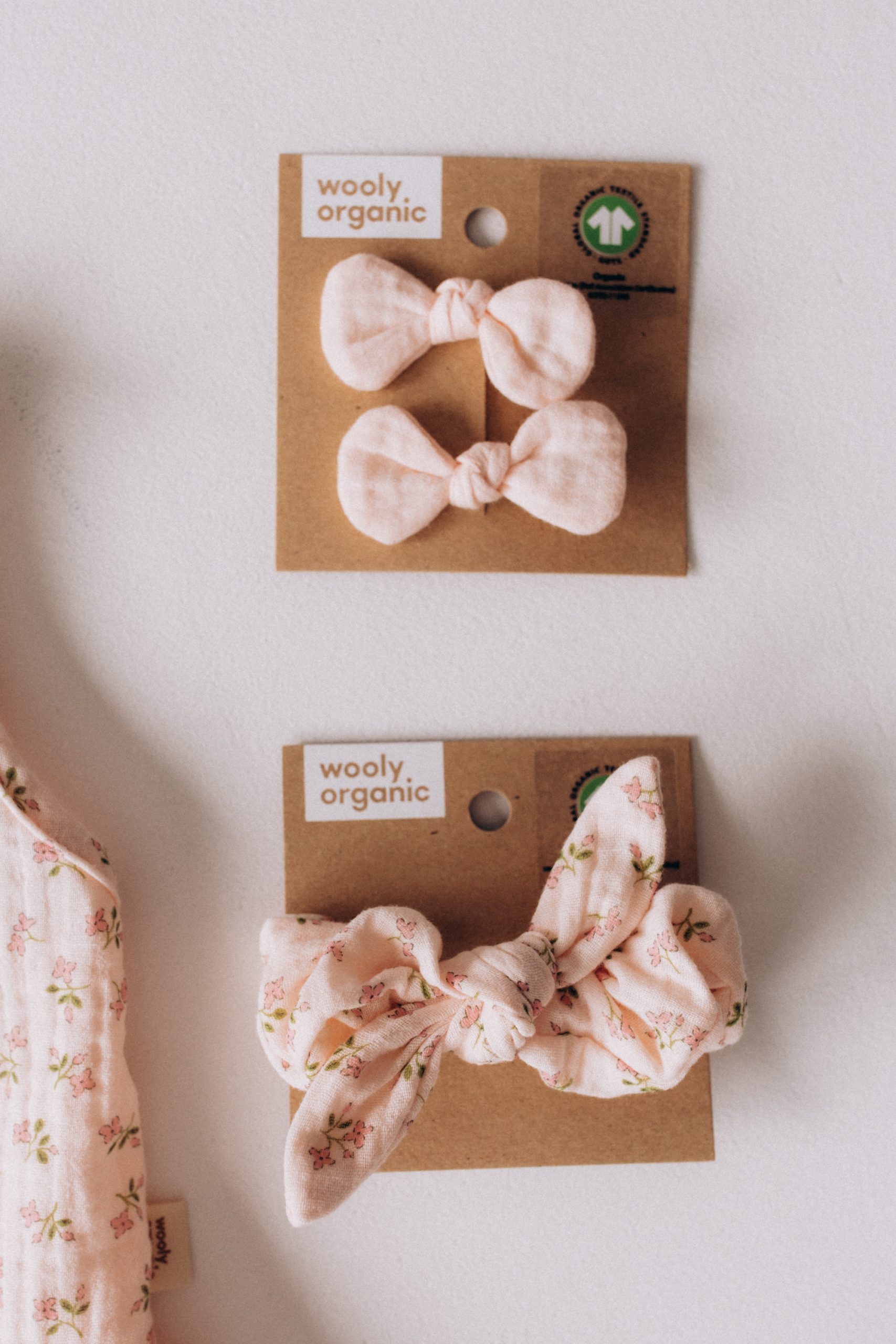 Woolly Organic Hair Bow Clips mollette fiocco Rose Clay mussola 6 cm