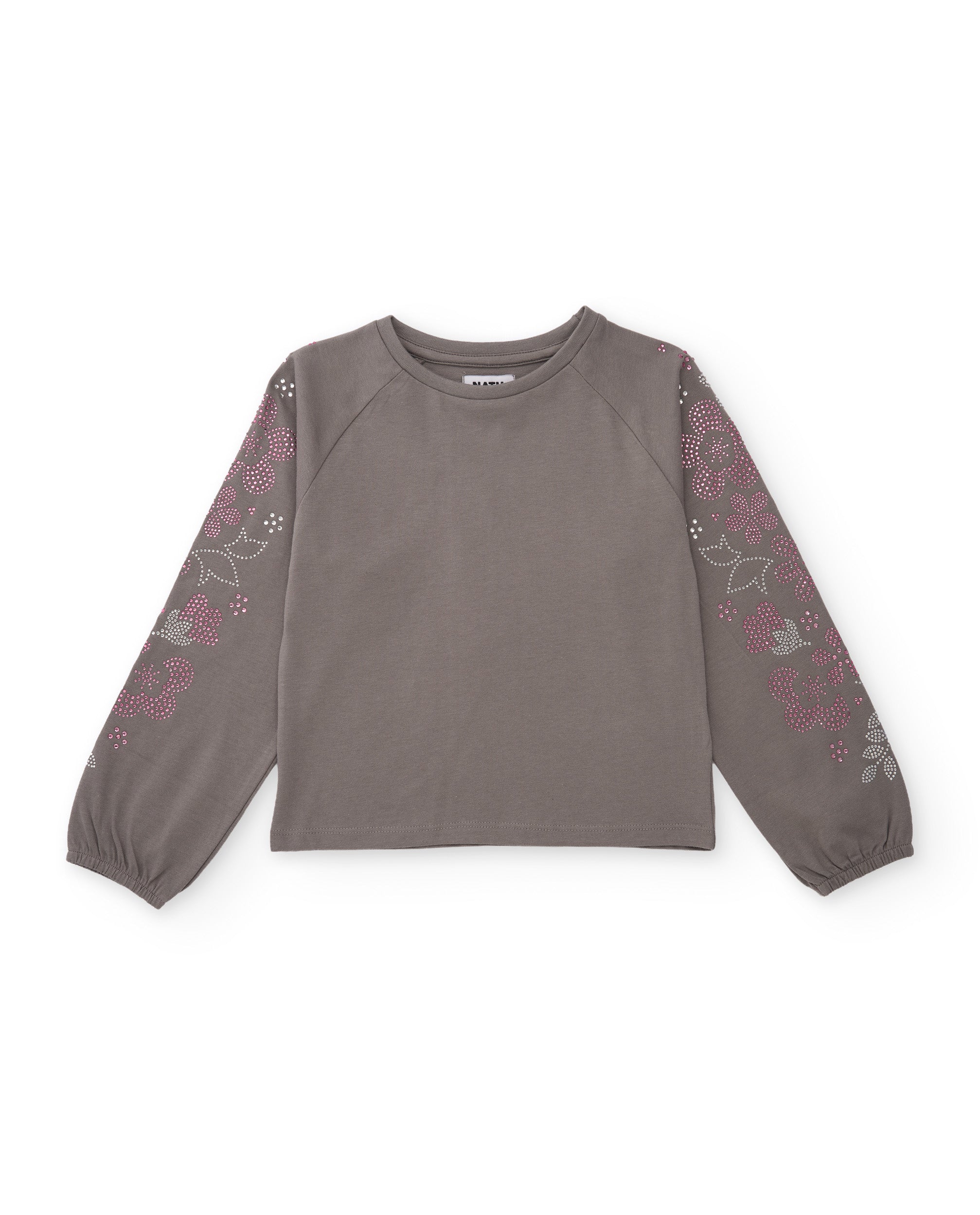 TucTuc Magliette Maglia bambina grigia fiori maniche lunghe